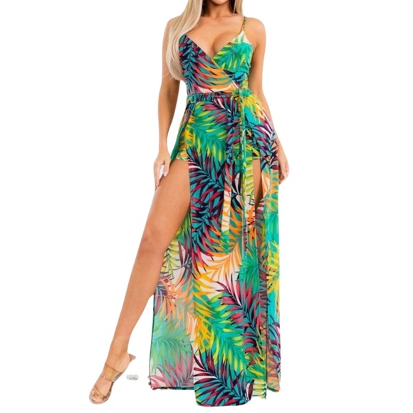 Sleeveless tropical print maxi sun dress with shorts underneath (S-3X) all sizes - Picture 5 of 11